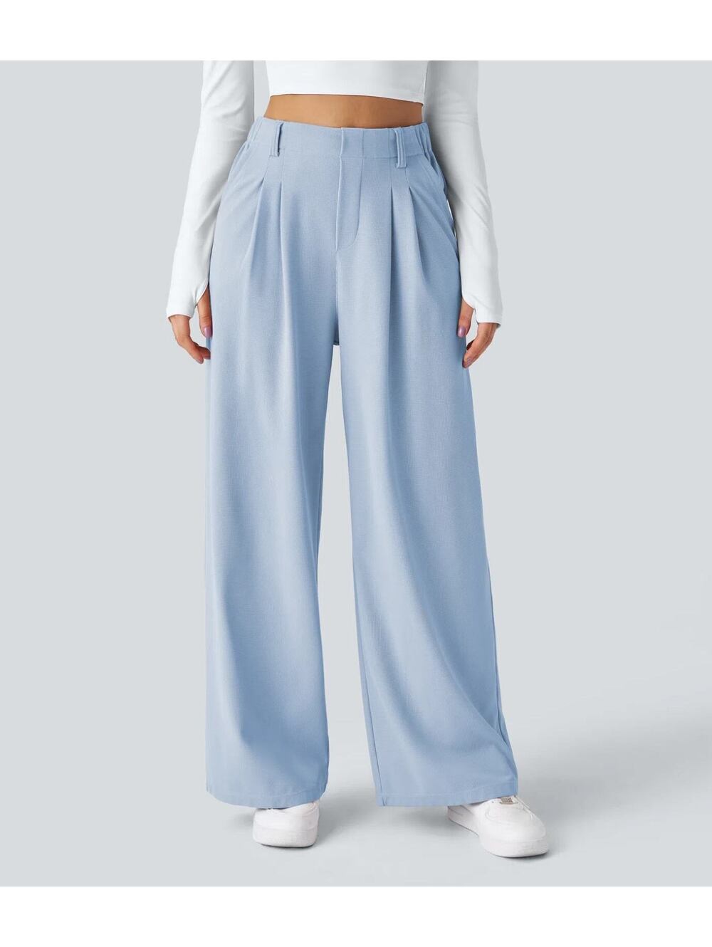 HALARA High Waisted Pocket Wide Leg Waffle Work Pants- M Reg